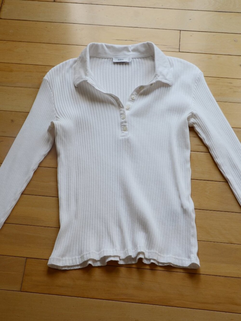 CLOSED white long-sleeve ribbed polo top Size M